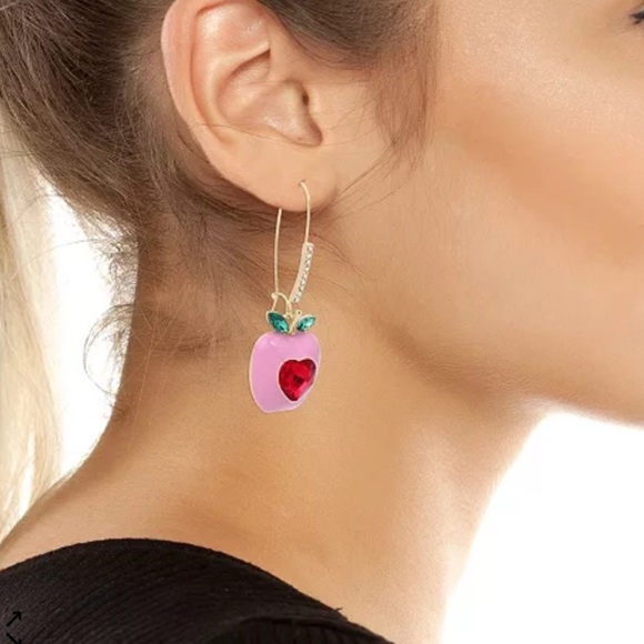 Betsy Johnson Faux Stone Pink Apple Dangle Earrings - Picture 1 of 5